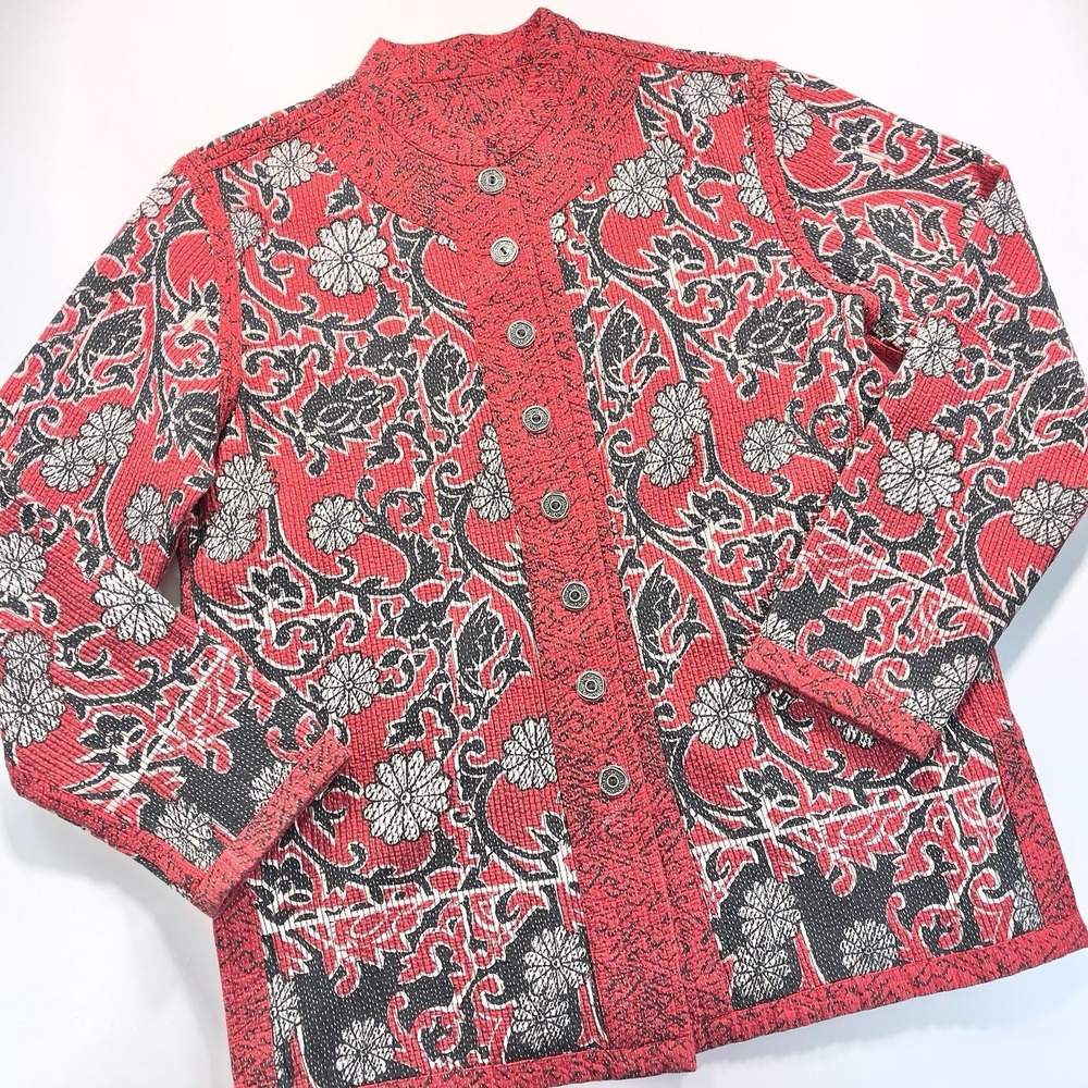 Women's Long Sleeve Quilted Jacket Reversible Red Black White Size M/L